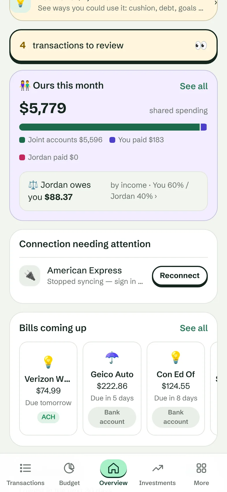 Ours this month: shared spending and who paid
